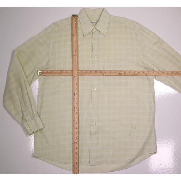 Pal Zileri Lime Green Check Plaid Cotton Dress Shirt (41) 16-34/35 - Picture 4 of 8